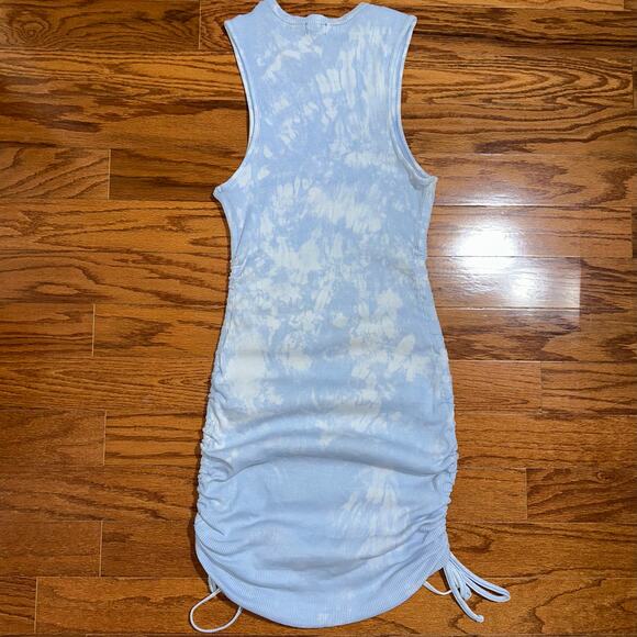 Garage Ria Sky Blue Tie Dye Side Ruched Ribbed Tank Mini Dress Size M - Picture 10 of 14